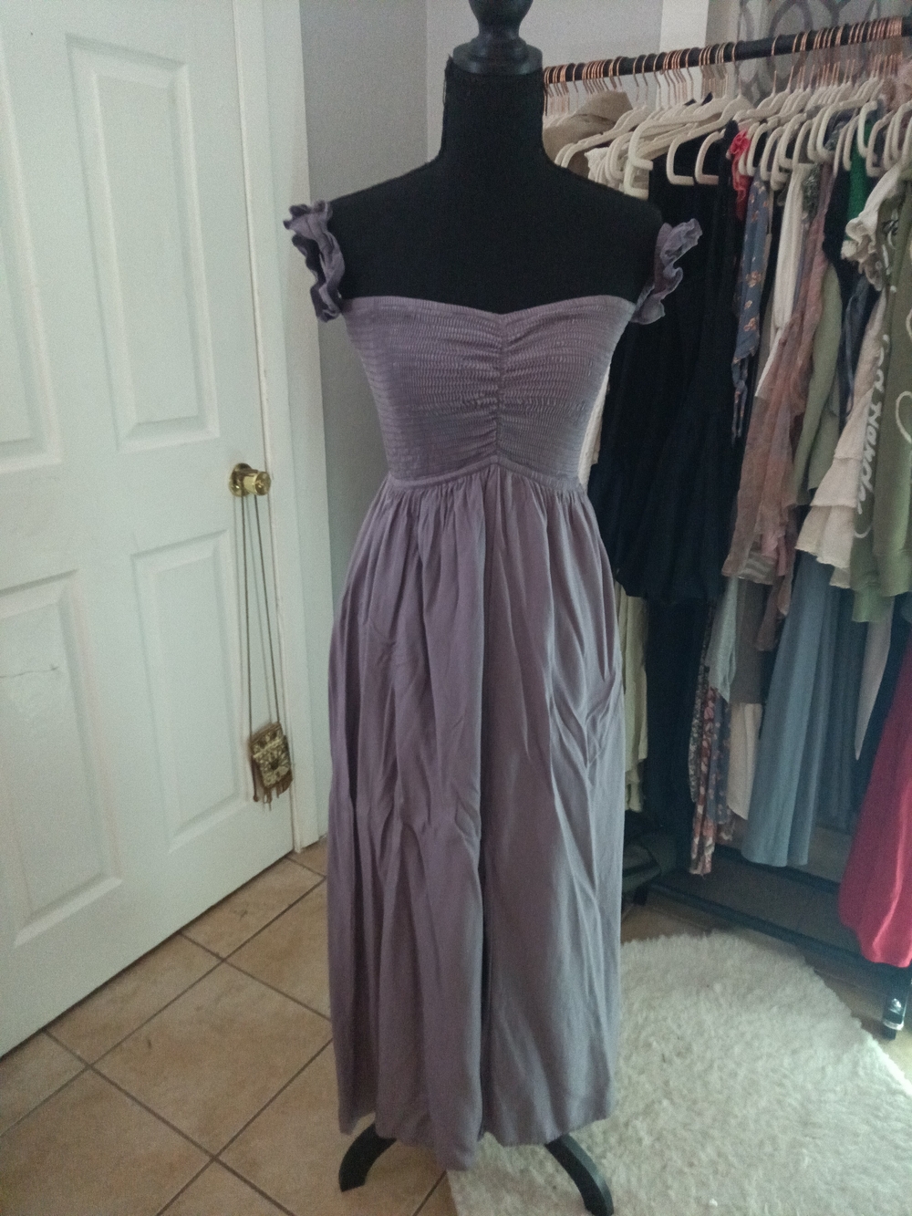Magnolia Lavender Off-Shoulder Maxi Dress with Ruffle Straps